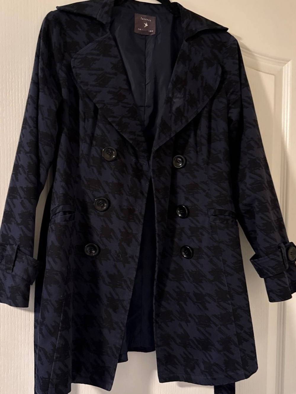Forever 21 Navy Houndstooth Double-Breasted Pea Coat